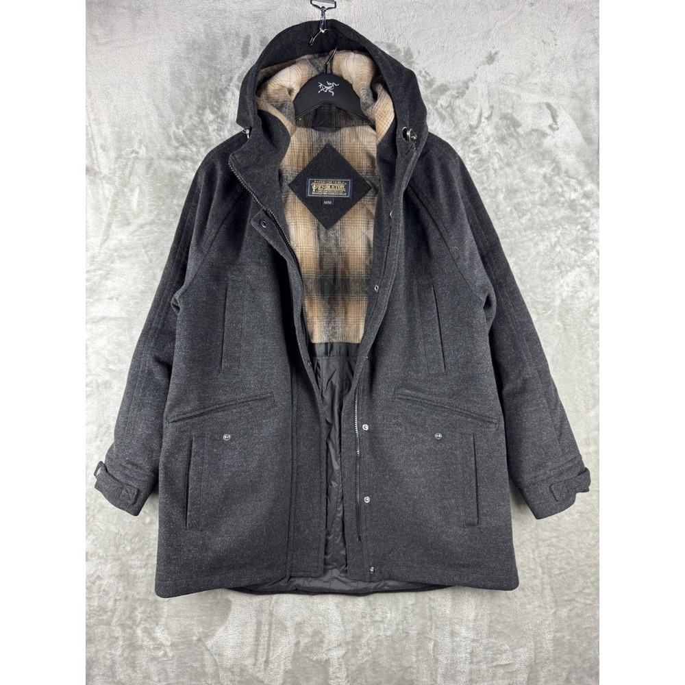 Pendleton Wool Hooded Blanket Lined Full Zip Jacket Mens Medium Utility Outdoor